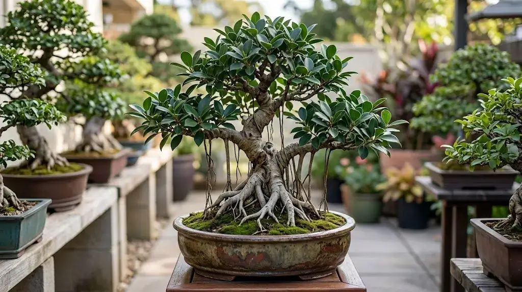 Ficus Retusa bonsái con raíces aéreas