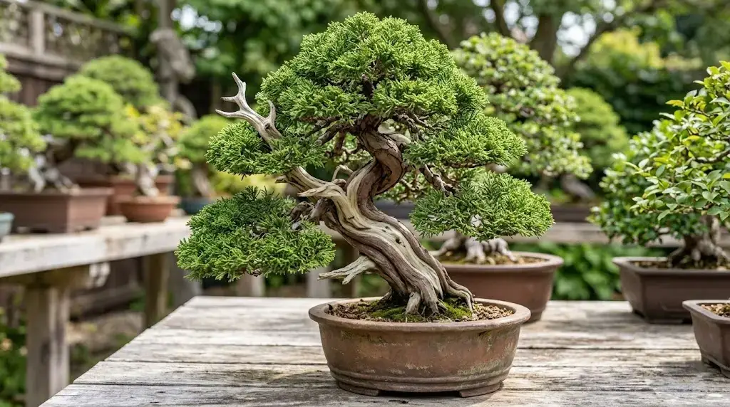 Junípero bonsái con tronco retorcido